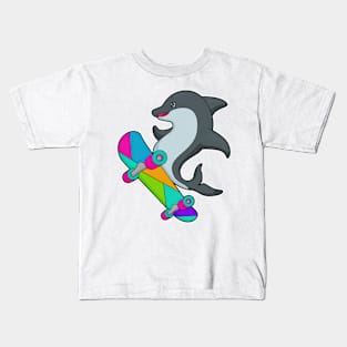 Dolpin as Skater with Skateboard Kids T-Shirt